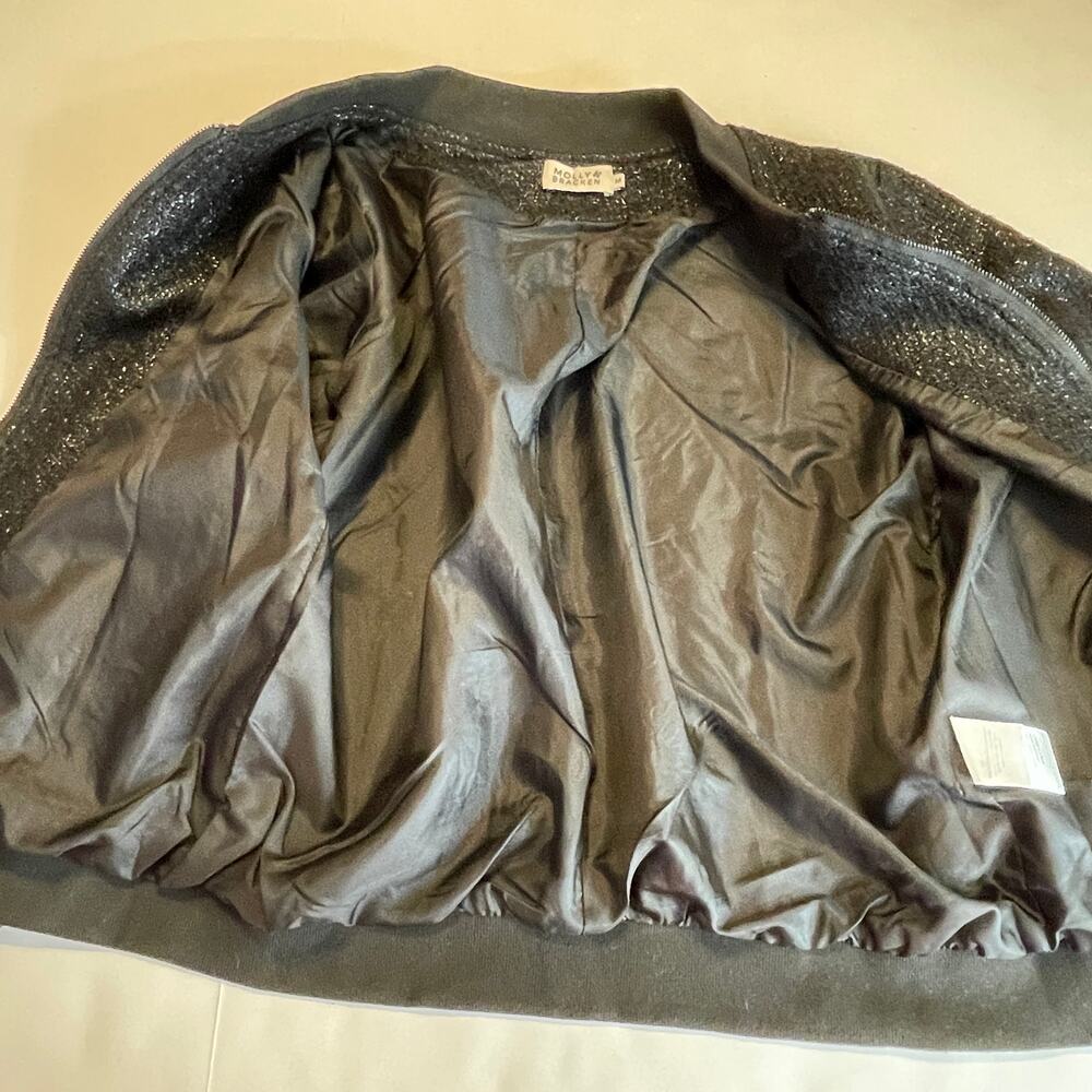 Molly Bracken Black Knit Metallic Textured Lightweight Lined Bomber Jacket M - Picture 9 of 11
